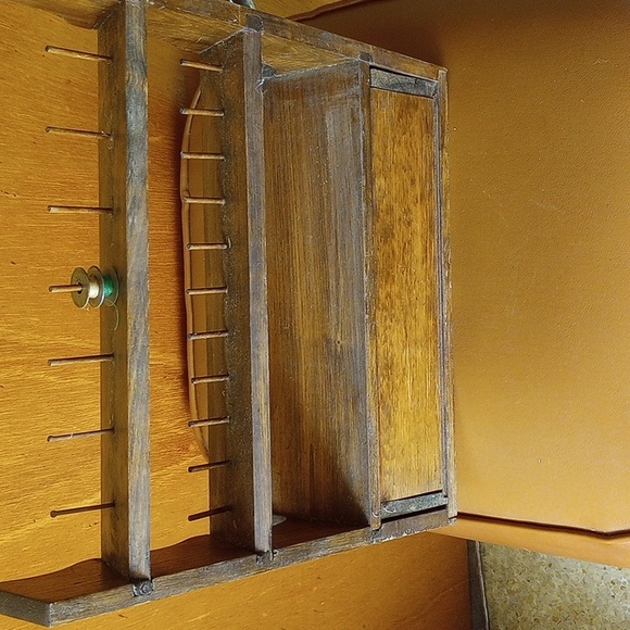 Vintage Wood Sewing Display Shelf For Spools & Bobbins. Has Drawer - Picture 10 of 10
